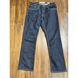 BKE Jeans Mens 32R Ryan Straight Leg Dark Blue Denim Light Stitching Western
